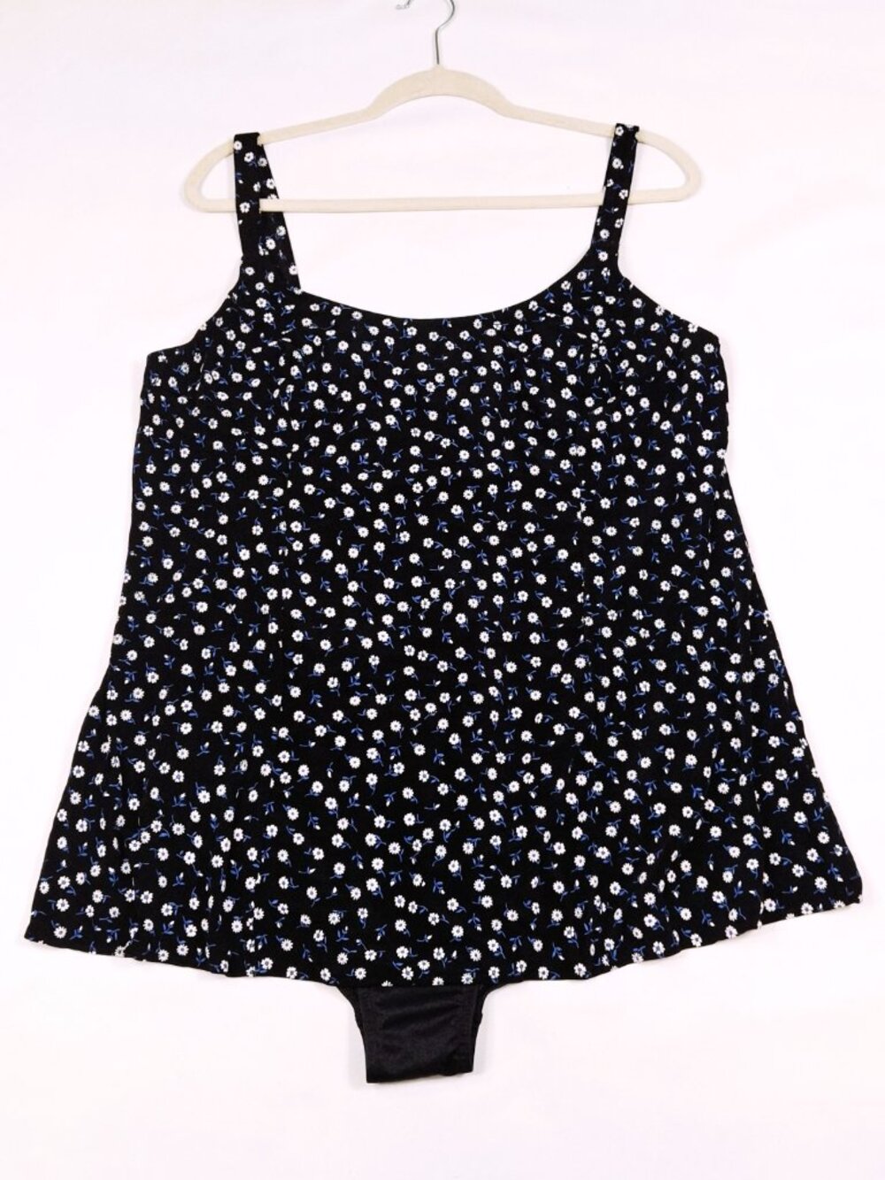 Vintage Basic Editions Womens Plus Sz 20W Swim Dress Swimsuit Black Floral Daisy